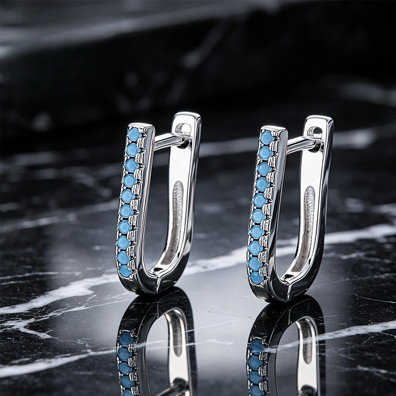 Blue Zircon Huggie Hoop Earrings