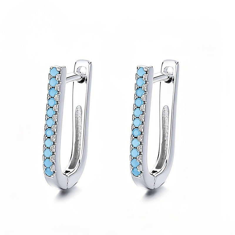 Blue Zircon Huggie Hoop Earrings