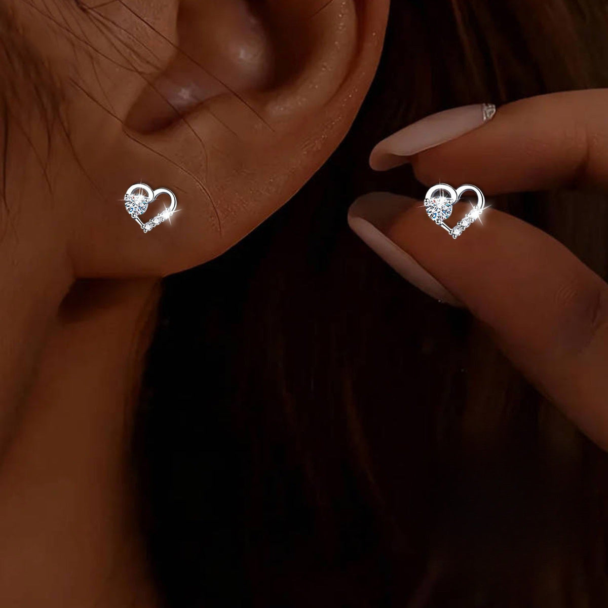 Crystal Pave Heart Stud Earrings