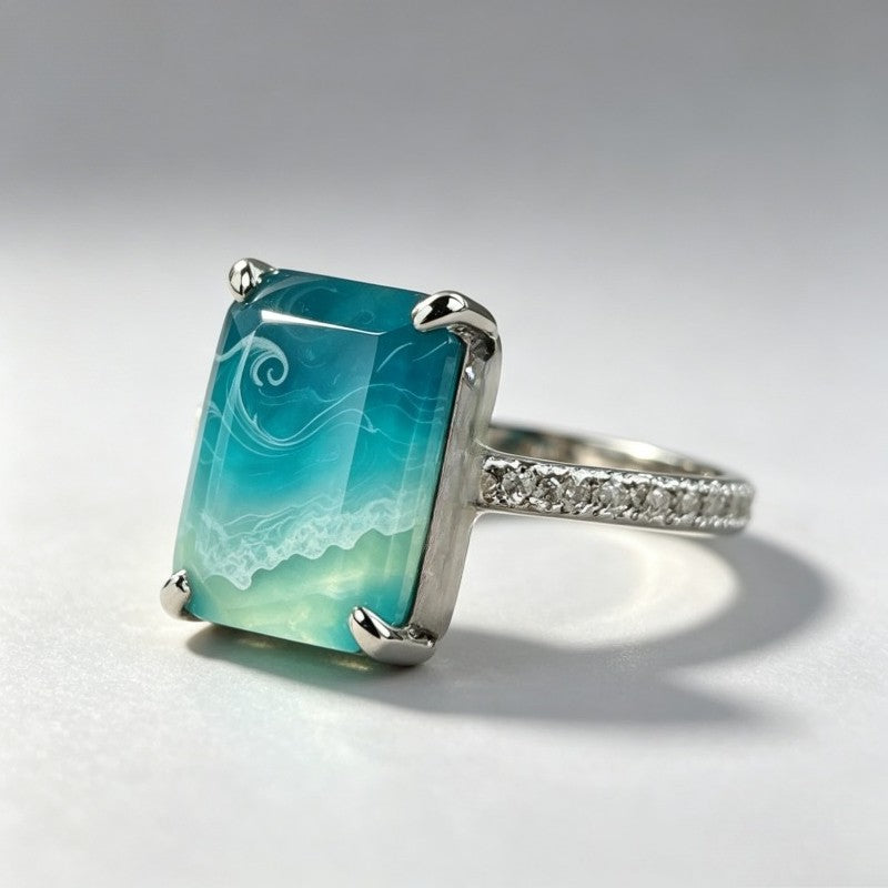 Teal Wave Square Ring