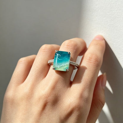 Teal Wave Square Ring
