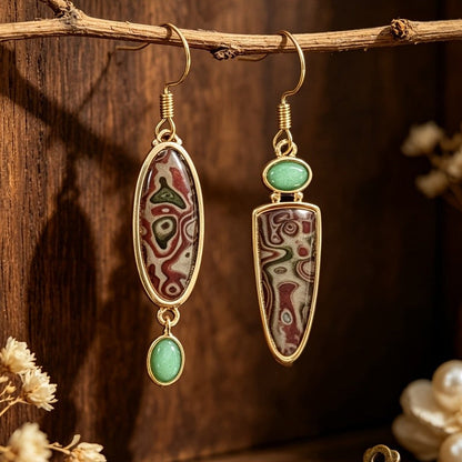 Asymmetrical Marbled Stone Drop Earrings