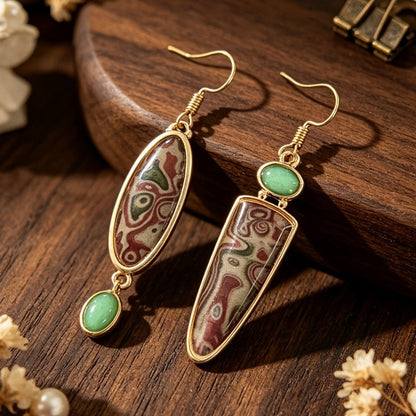 Asymmetrical Marbled Stone Drop Earrings