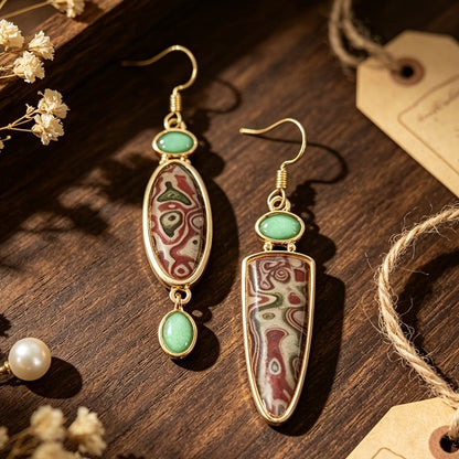 Asymmetrical Marbled Stone Drop Earrings