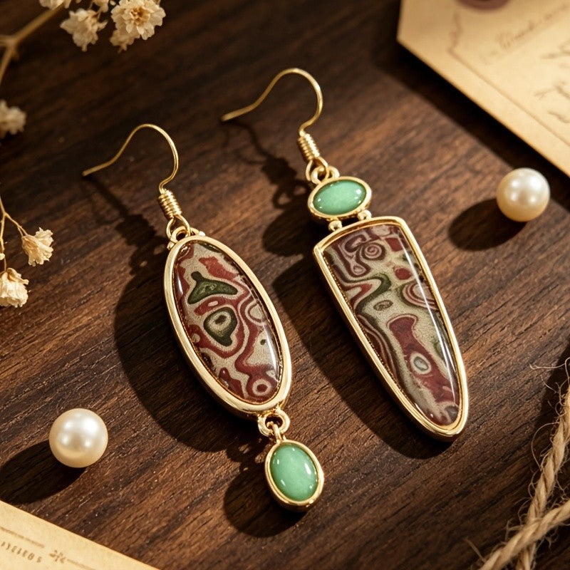 Asymmetrical Marbled Stone Drop Earrings
