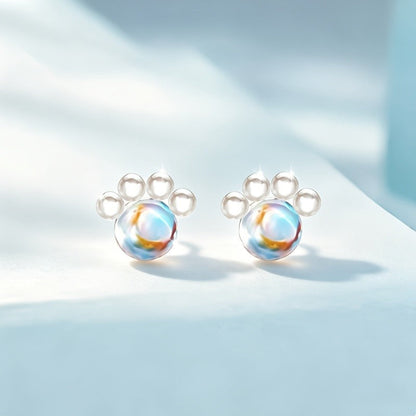 Cat Paw Moonstone Stud Earrings