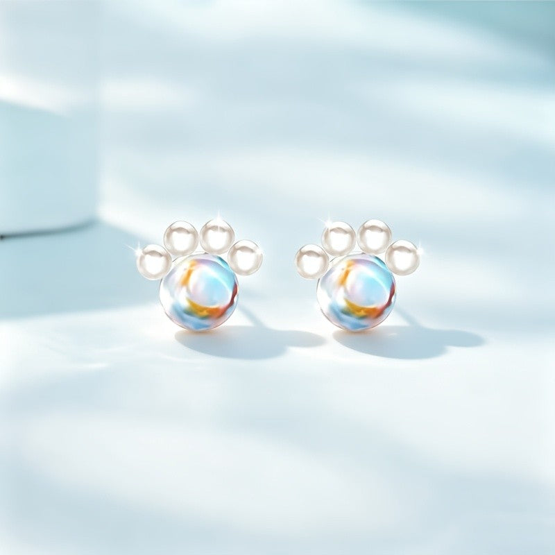 Cat Paw Moonstone Stud Earrings