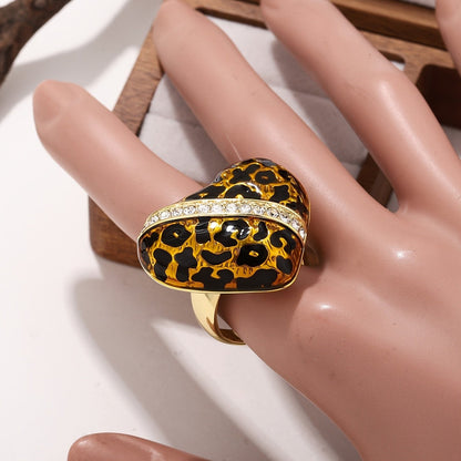 Leopard Print Crystal Heart Ring