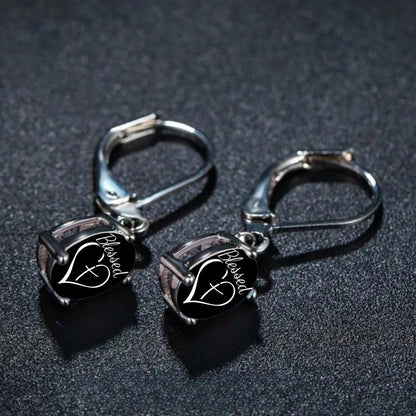 Black Oval Blessed Heart Earrings