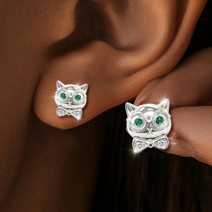 Green Crystal Owl Bow Stud Earrings