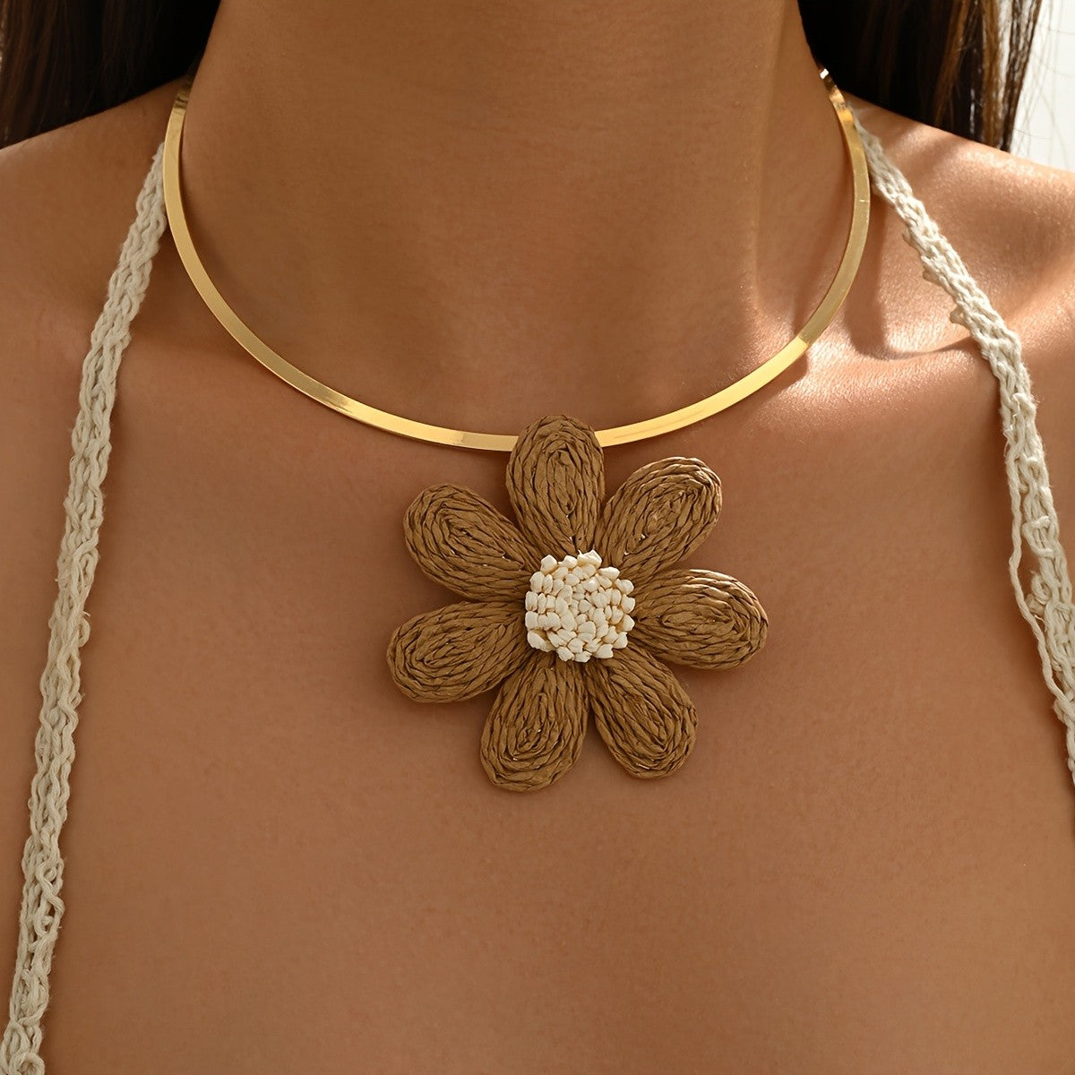 Woven Flower Collar Necklace