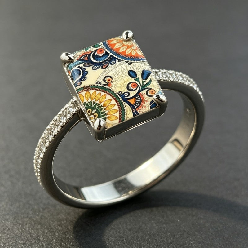 Colorful Paisley Square Ring