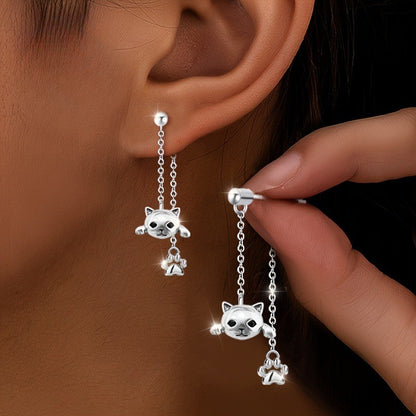 Cat Face & Paw Chain Earrings