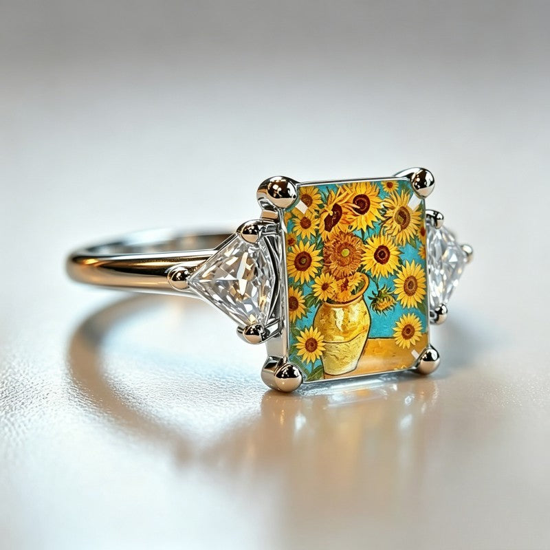 Sunflower Painting Square Ring