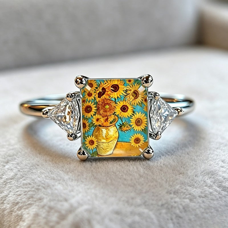 Sunflower Painting Square Ring