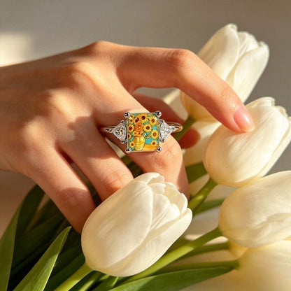 Sunflower Painting Square Ring