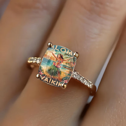 Hawaiian Hula Dancer Square Ring