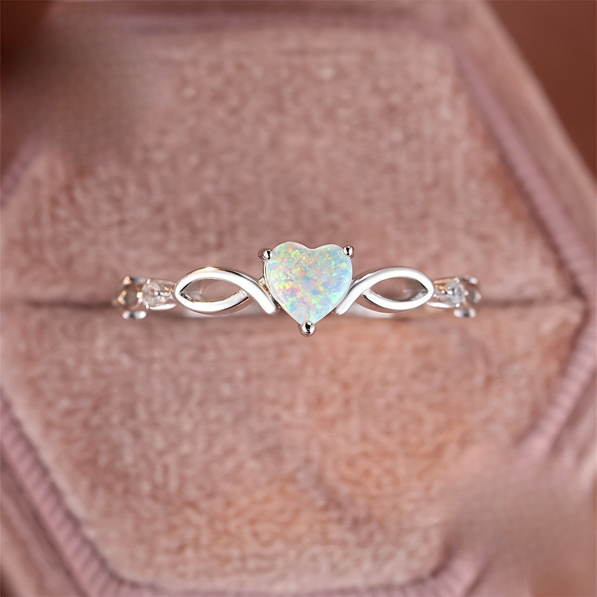 Opal Heart Infinity Ring