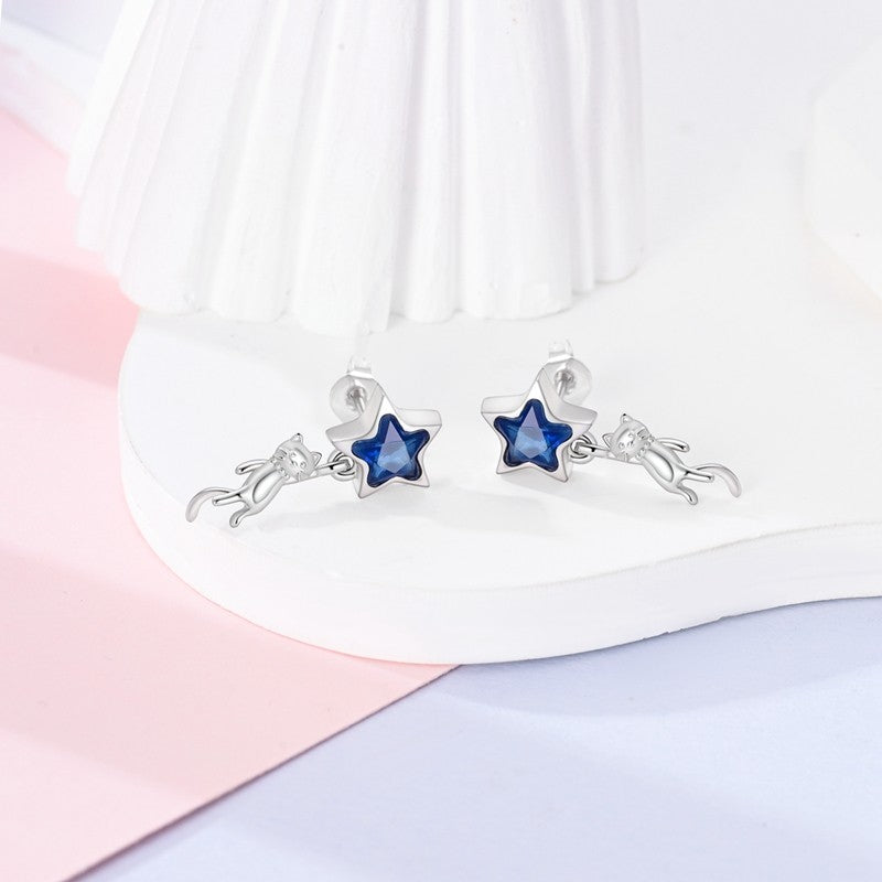 Blue Star Cat Stud Earrings
