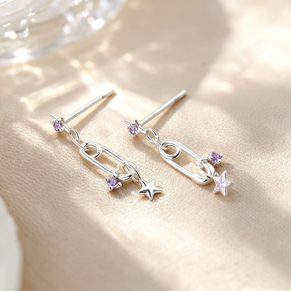Purple Star Safety Pin Earrings