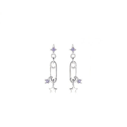 Purple Star Safety Pin Earrings