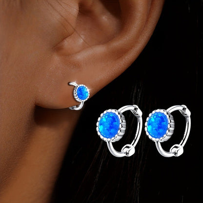 Blue Stone Huggie Hoop Earrings