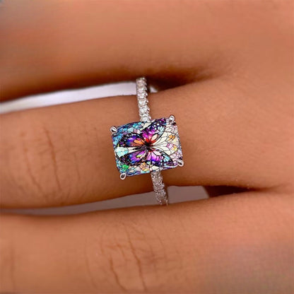 Stained Glass Butterfly Square Ring