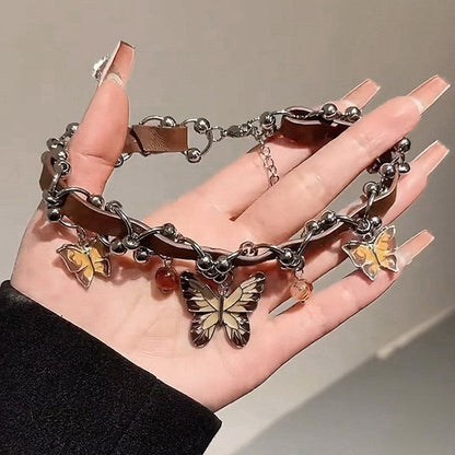 Butterfly & Amber Bead Leather Choker