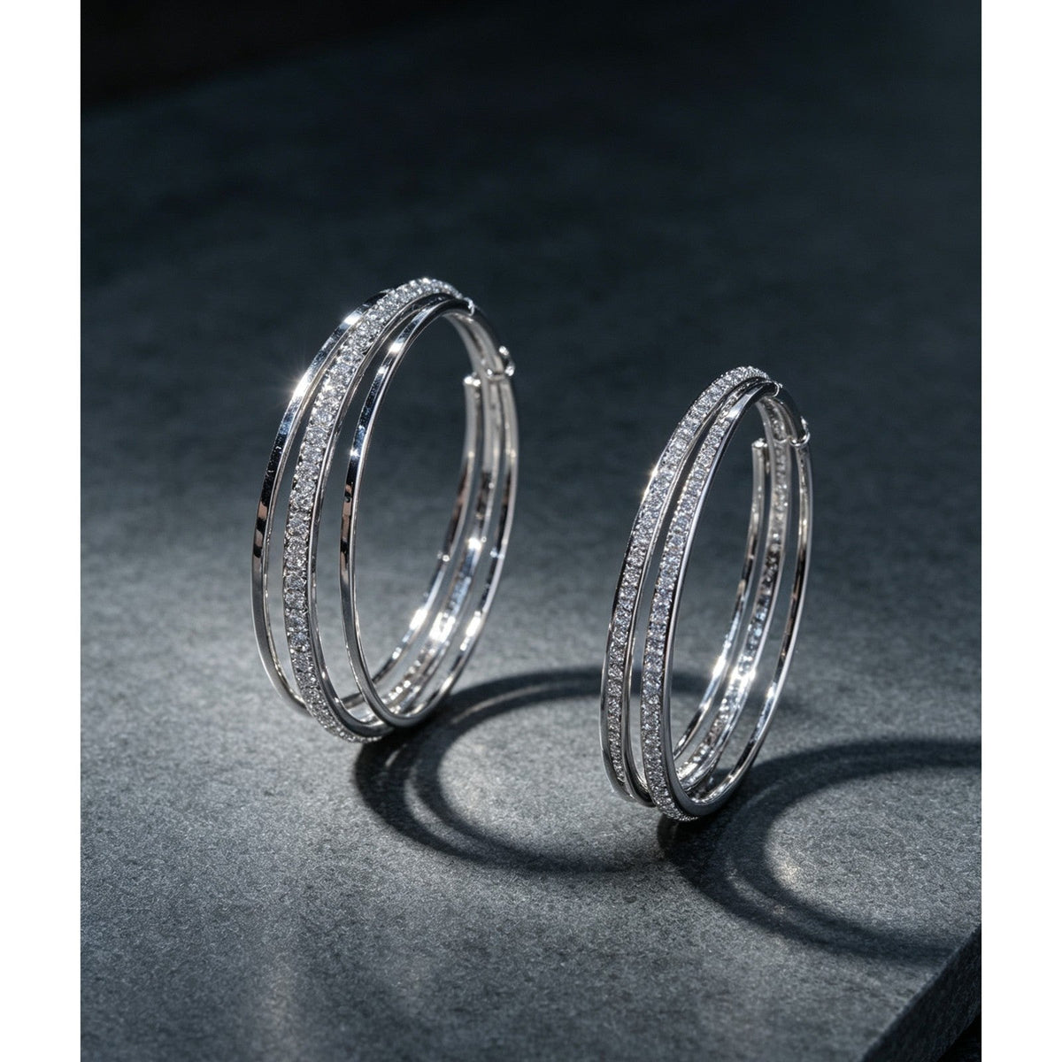 Triple Row Crystal Hoop Earrings