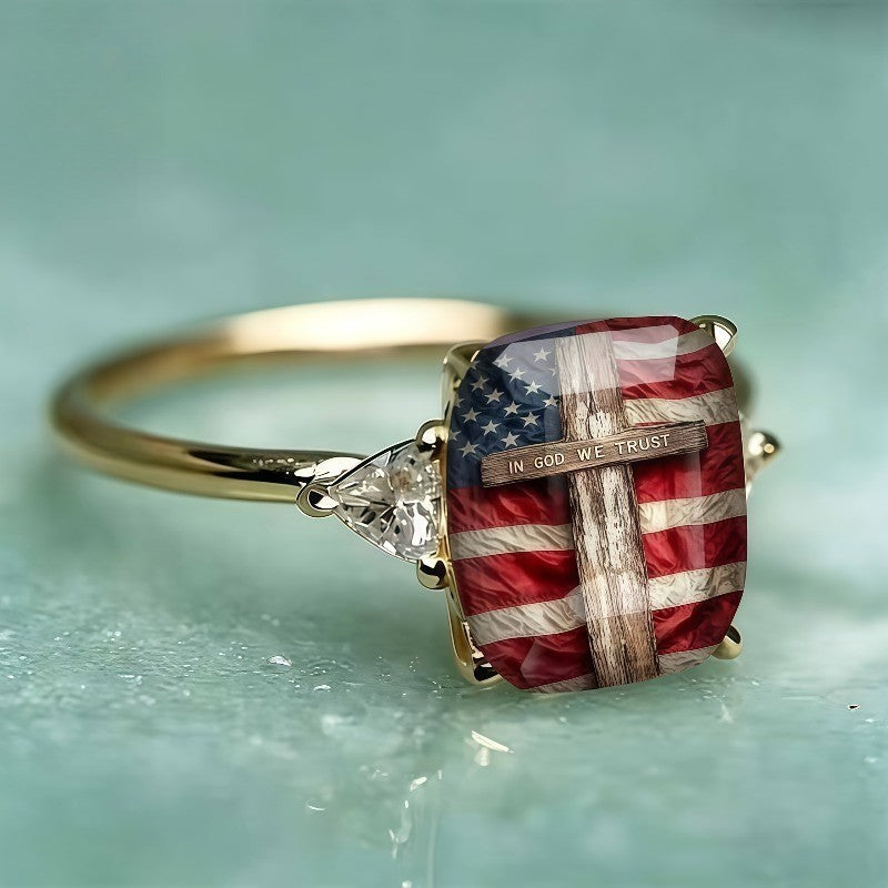 American Flag Cross Ring