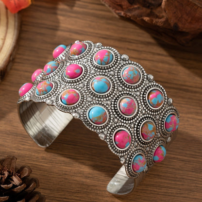 Pink and Blue Stone Cuff Bangle