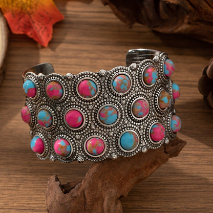 Pink and Blue Stone Cuff Bangle