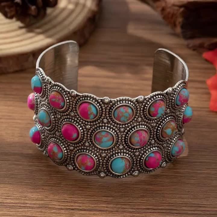 Pink and Blue Stone Cuff Bangle