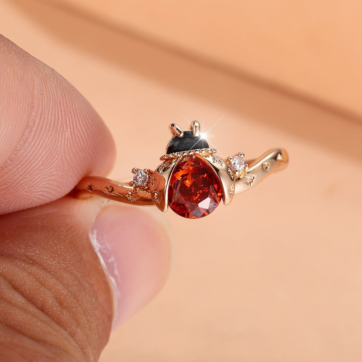 Ladybug Crystal Ring