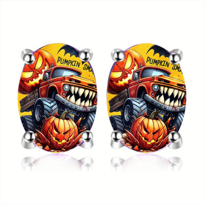 Pumpkin Monster Truck Stud Earrings