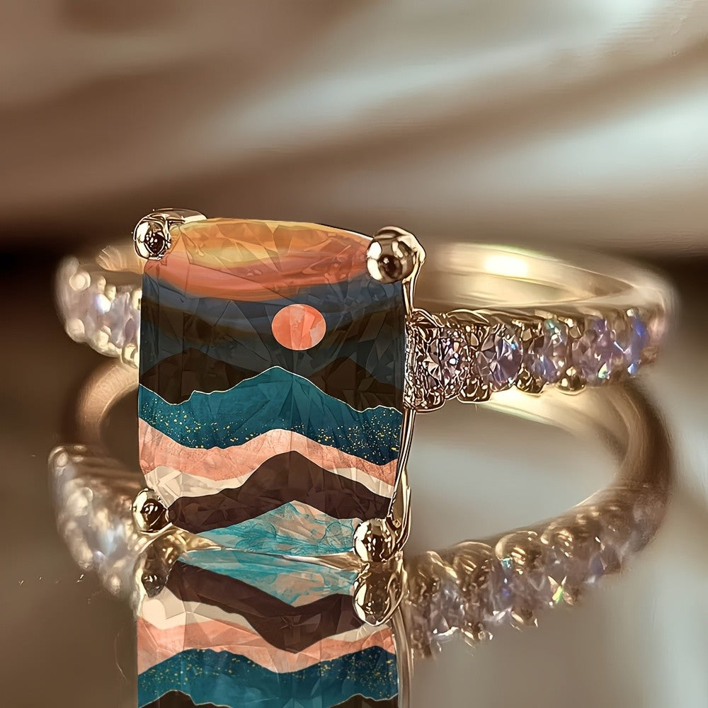 Mountain Sunset Square Ring