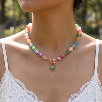 Multicolor Cat Eye Bead Necklace