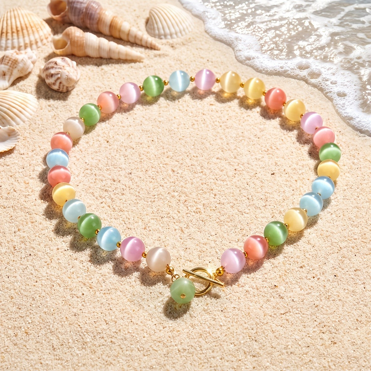 Multicolor Cat Eye Bead Necklace