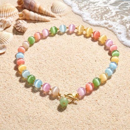 Multicolor Cat Eye Bead Necklace