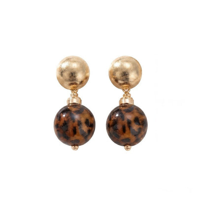 Leopard Print Double Sphere Drop Earrings