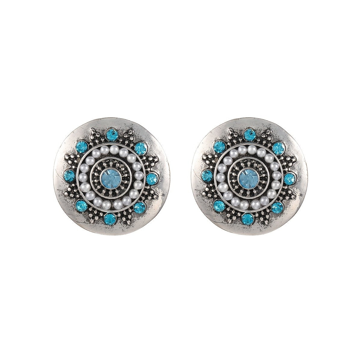 Blue Crystal Round Earrings