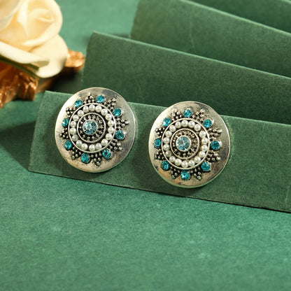 Blue Crystal Round Earrings