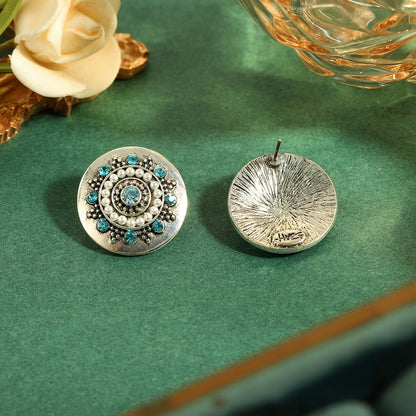 Blue Crystal Round Earrings