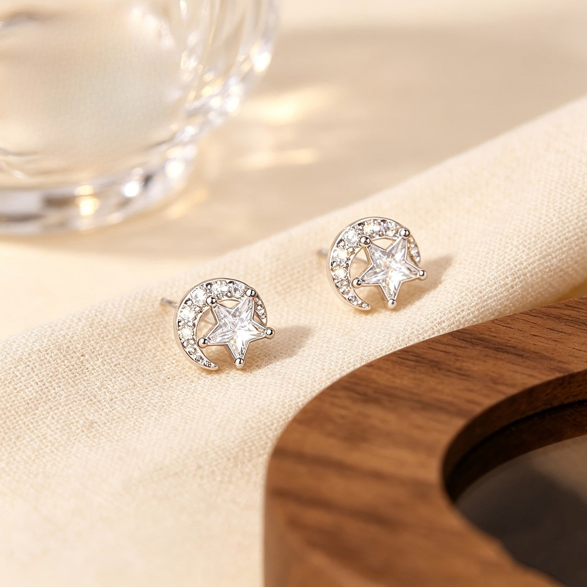 Star & Moon Crystal Stud Earrings