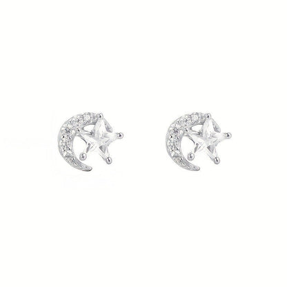 Star & Moon Crystal Stud Earrings