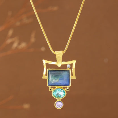 Geometric Blue Opal Pendant Necklace