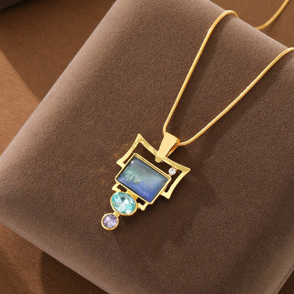 Geometric Blue Opal Pendant Necklace