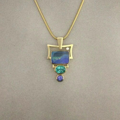 Geometric Blue Opal Pendant Necklace