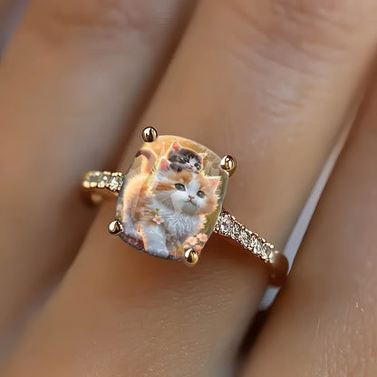 Kitten & Flower Square Ring