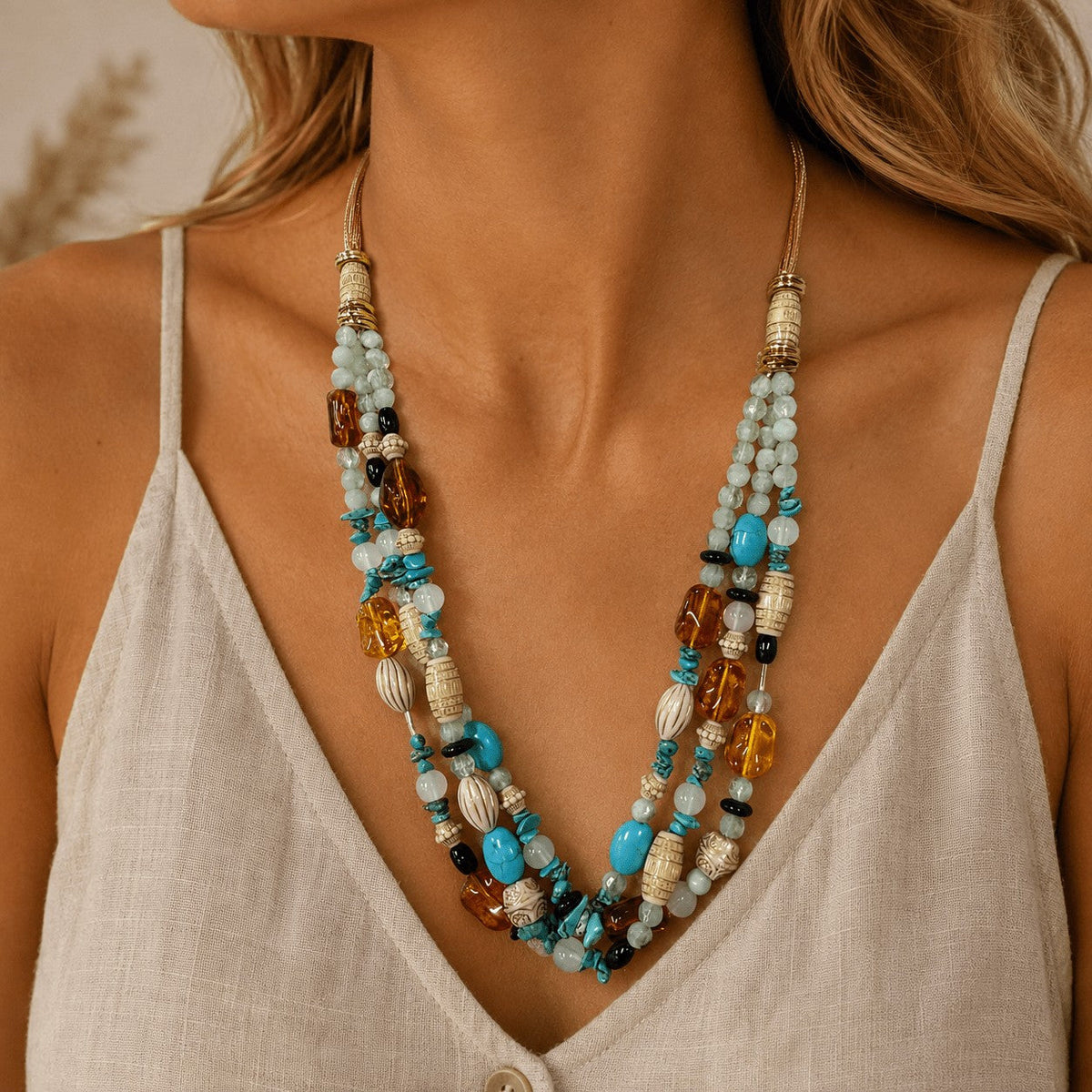 Amber & Turquoise Multi-Strand Necklace